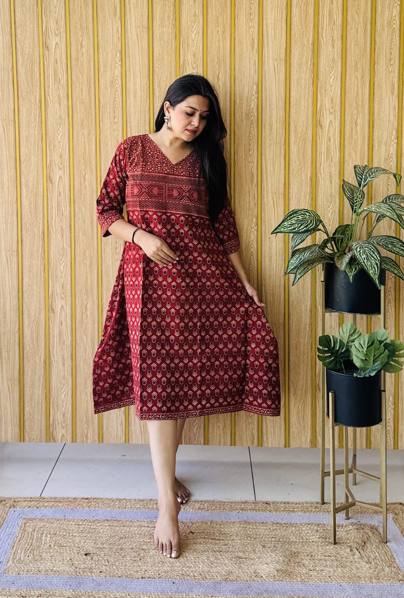 Ajrakh (cotton) handblock Aline kurti
