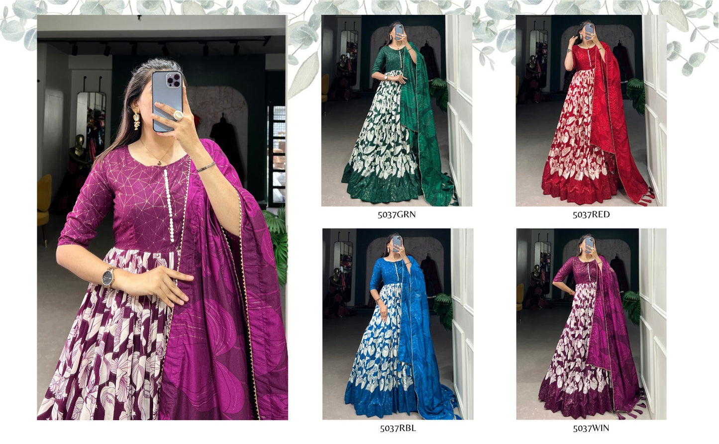 Tussar silk floral with foil print Gown