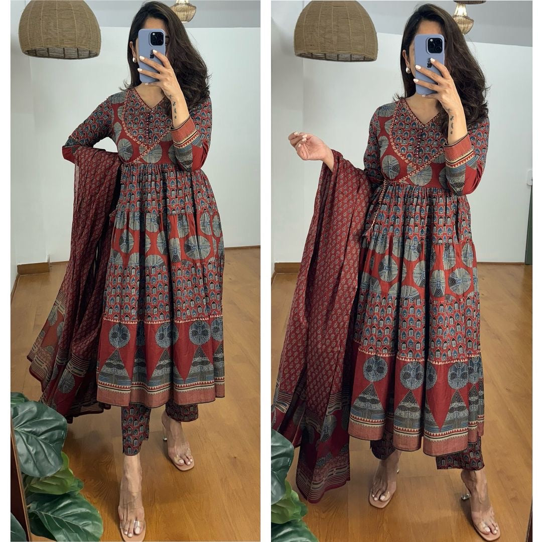 Ajrakh Anarkali suit
