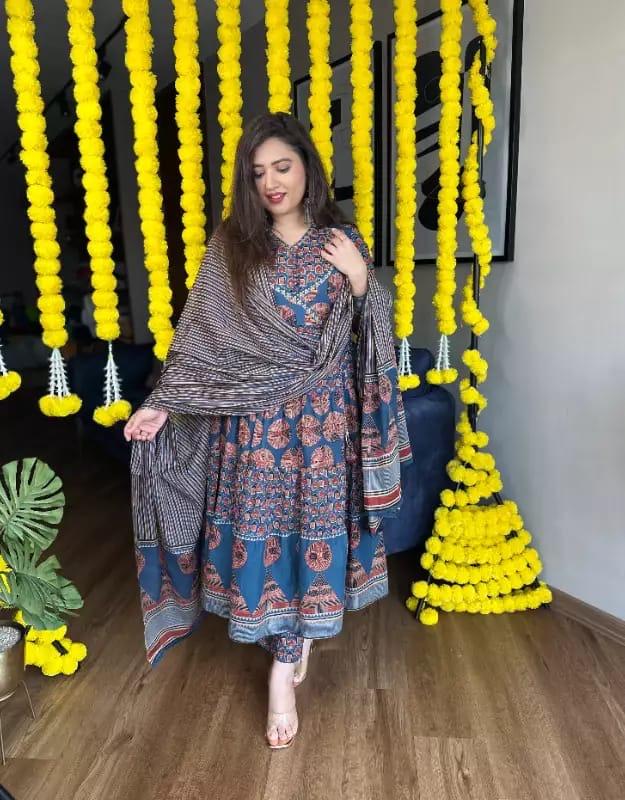 Ajrakh Anarkali suit