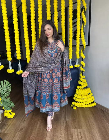 Ajrakh Anarkali suit