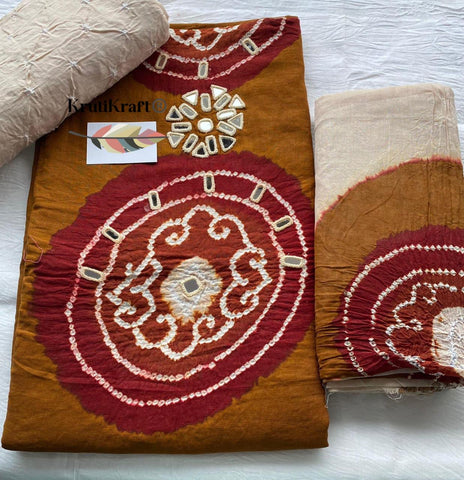 Bandhej kurta bottom dupatta set