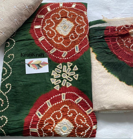 Bandhej kurta bottom dupatta set