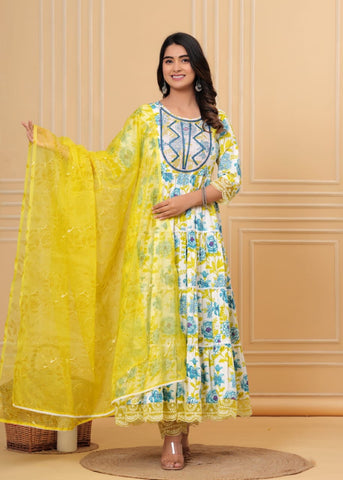 Anarkali with embroidery work kurti pant set