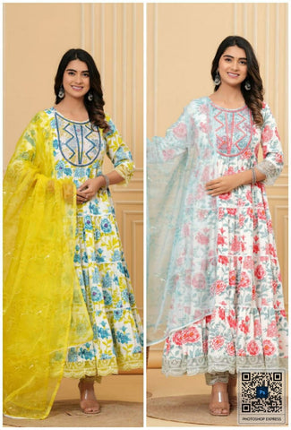 Anarkali with embroidery work kurti pant set